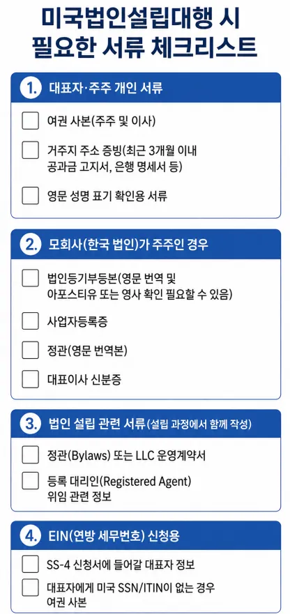 미국법인설립대행 시 필요한 서류 체크리스트
